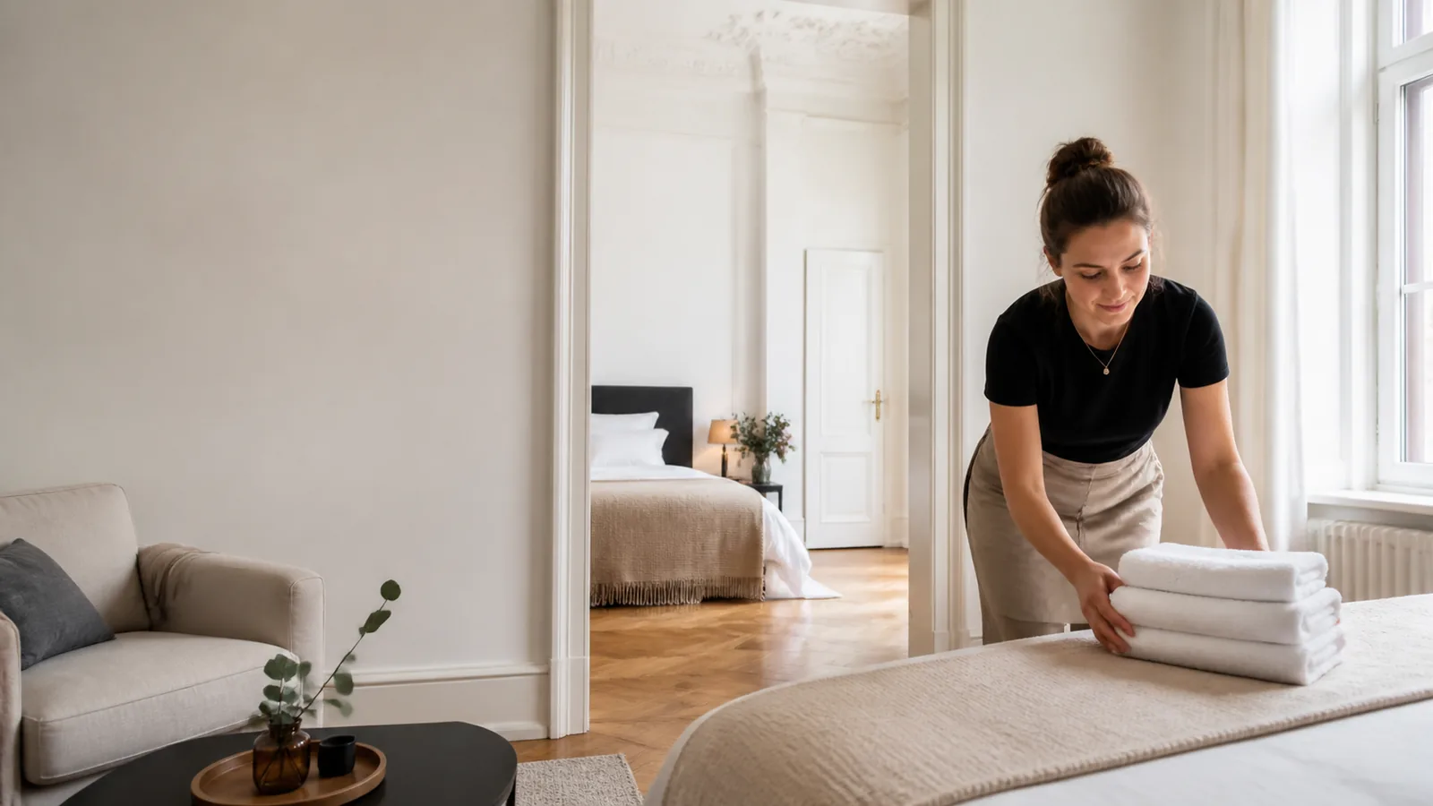 Guest-ready Berlin apartment property care with fresh towels