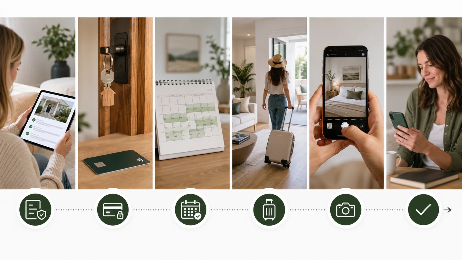 Vacation rental deposit workflow from written disclosure and payment method to stay, inspection evidence and release
