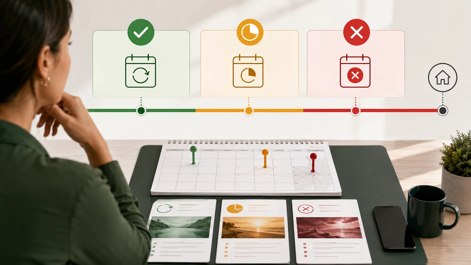 Vacation rental cancellation timeline divided into full refund, partial refund and final cancellation windows
