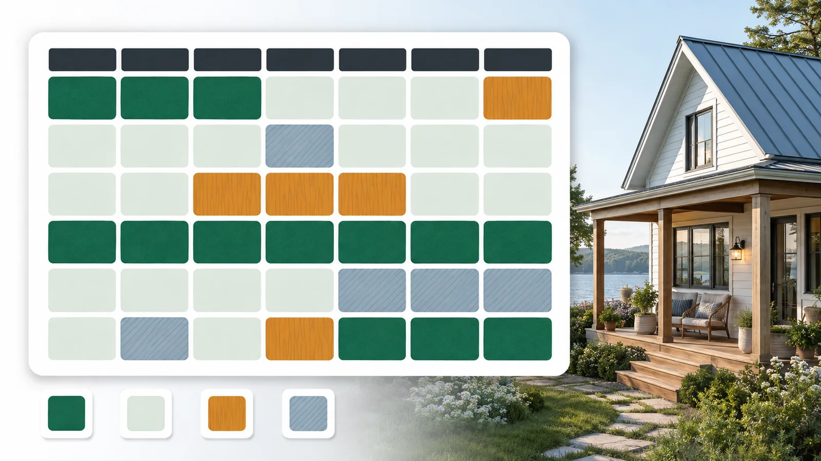 Vacation rental calendar separating booked, sellable, owner-blocked and maintenance nights
