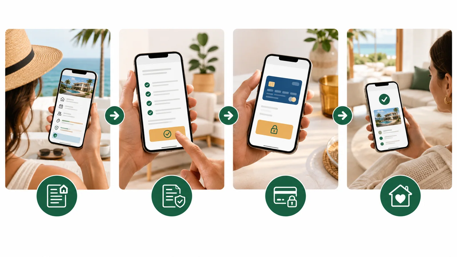 Guest journey from a transparent vacation rental quote to accepted terms, secure payment and booking confirmation