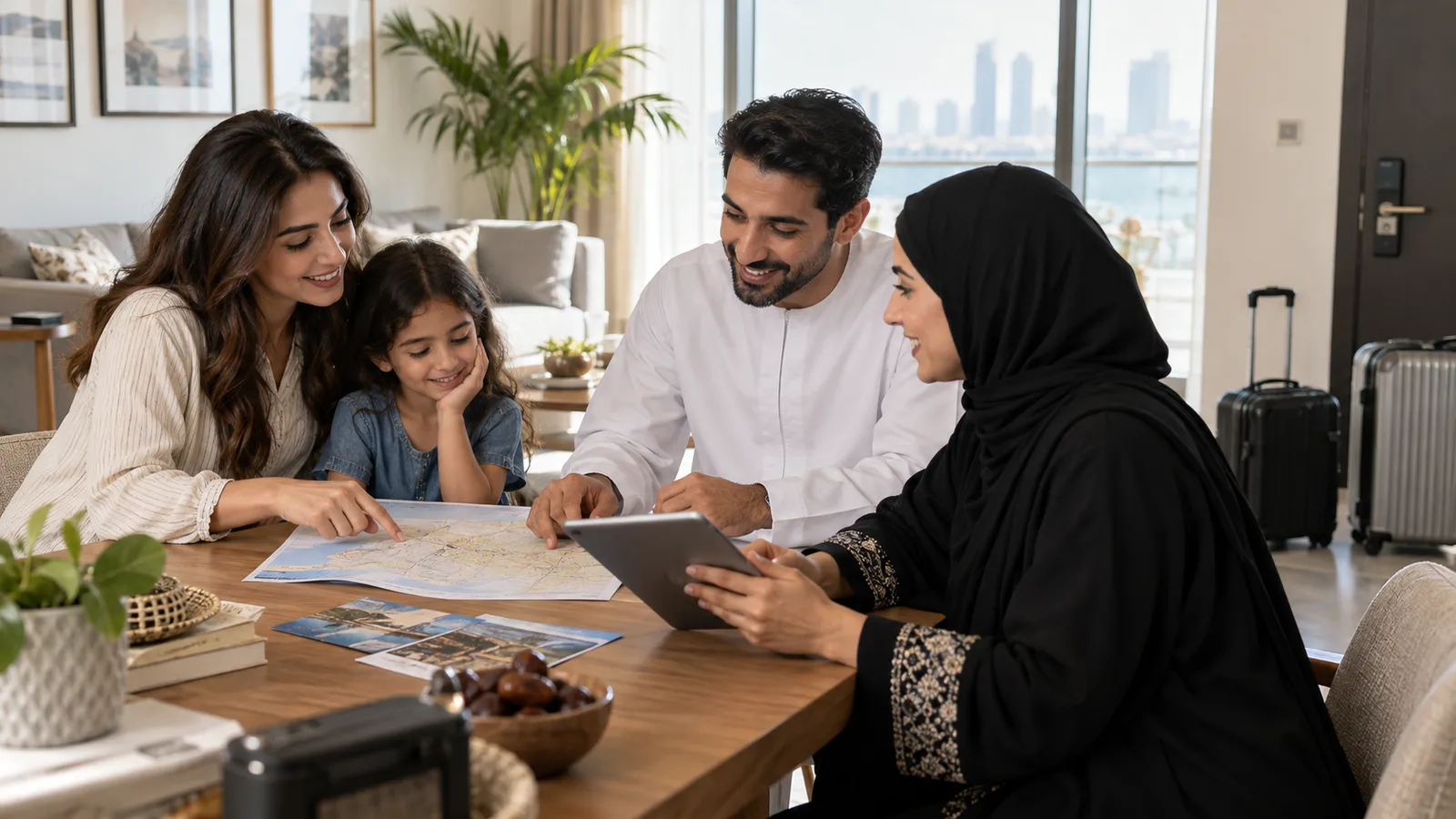 مضيفة تراجع معلومات مكان الإقامة على مكتبها