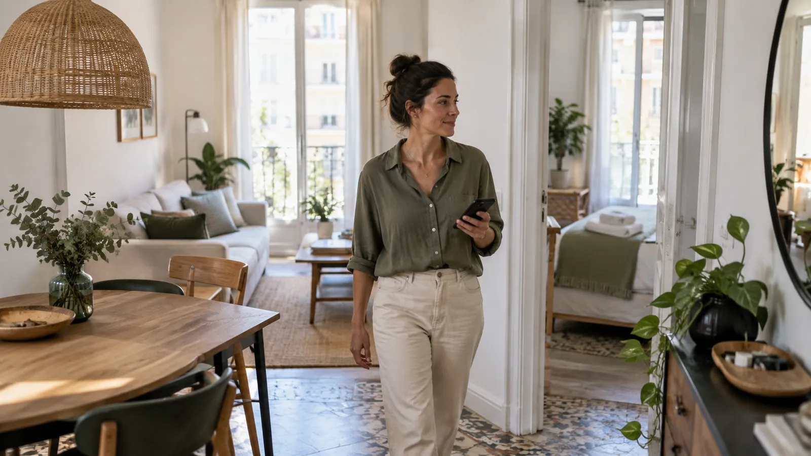 Host che esamina informazioni per la casa vacanze alla scrivania