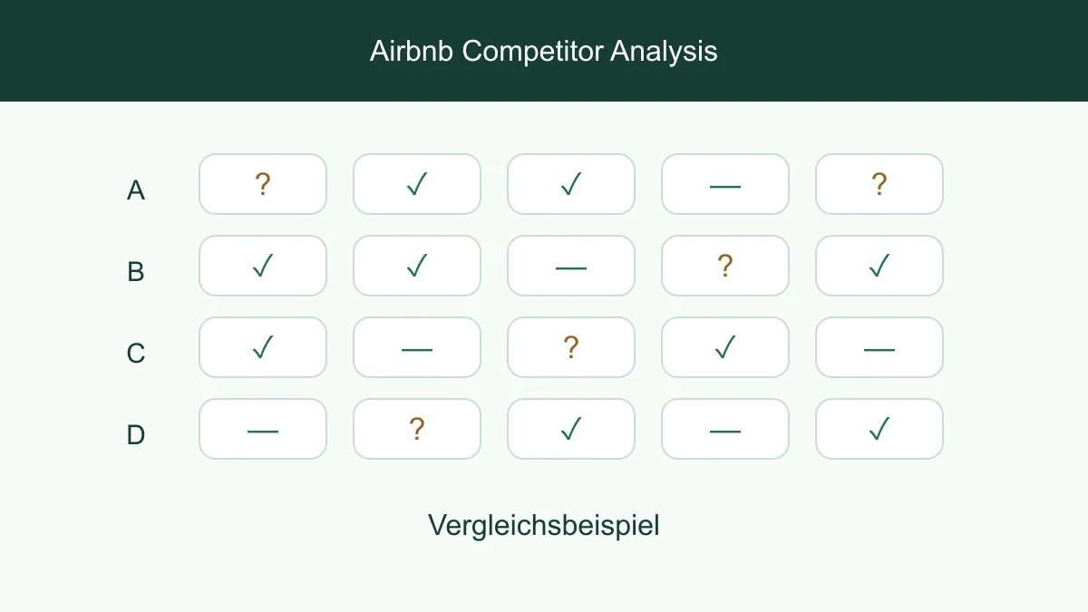 Vier Listings im Vergleich über bestätigte und unbekannte Ausstattungen