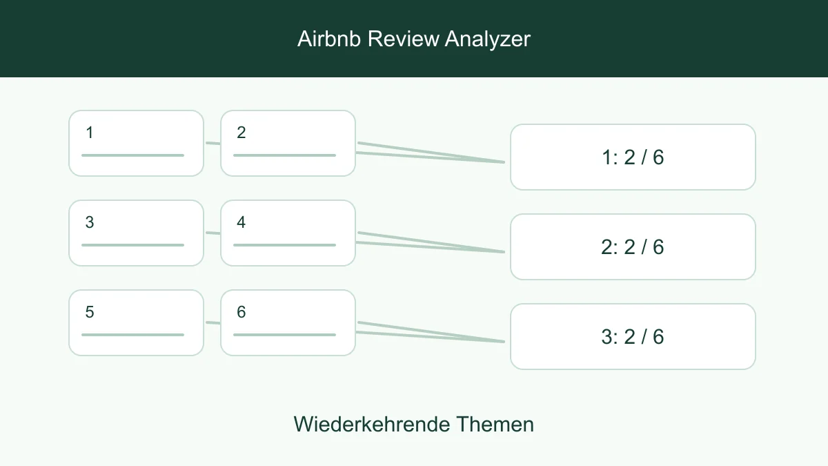 Gäste-Review-Stichproben gruppiert nach Anreise-, Komfort- und Kommunikations-Themen