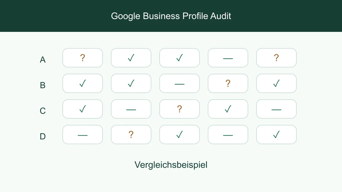 Vollständigkeitschecks von Business-Profilen für Kategorie, Website und Öffnungszeiten