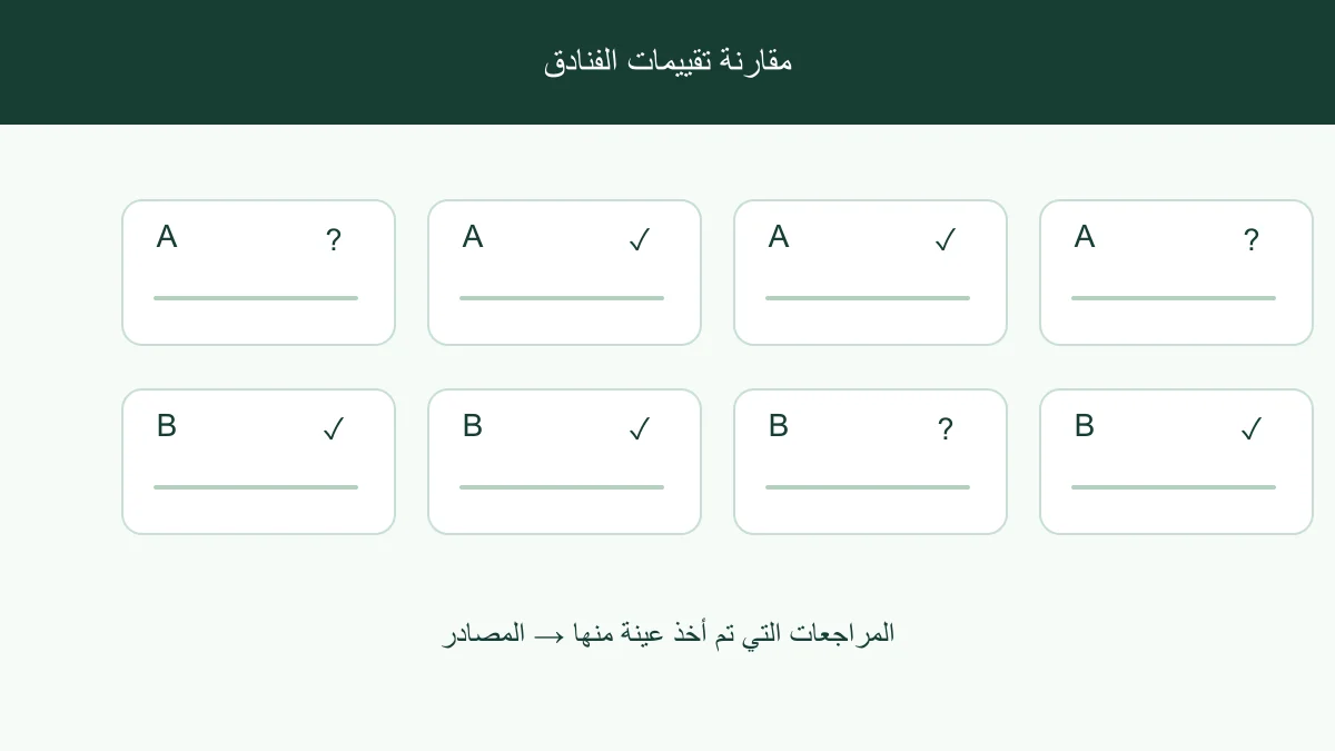 عينات تقييم منفصلة مع الحفاظ على نسبها إلى الفندق وتواريخ التقييم