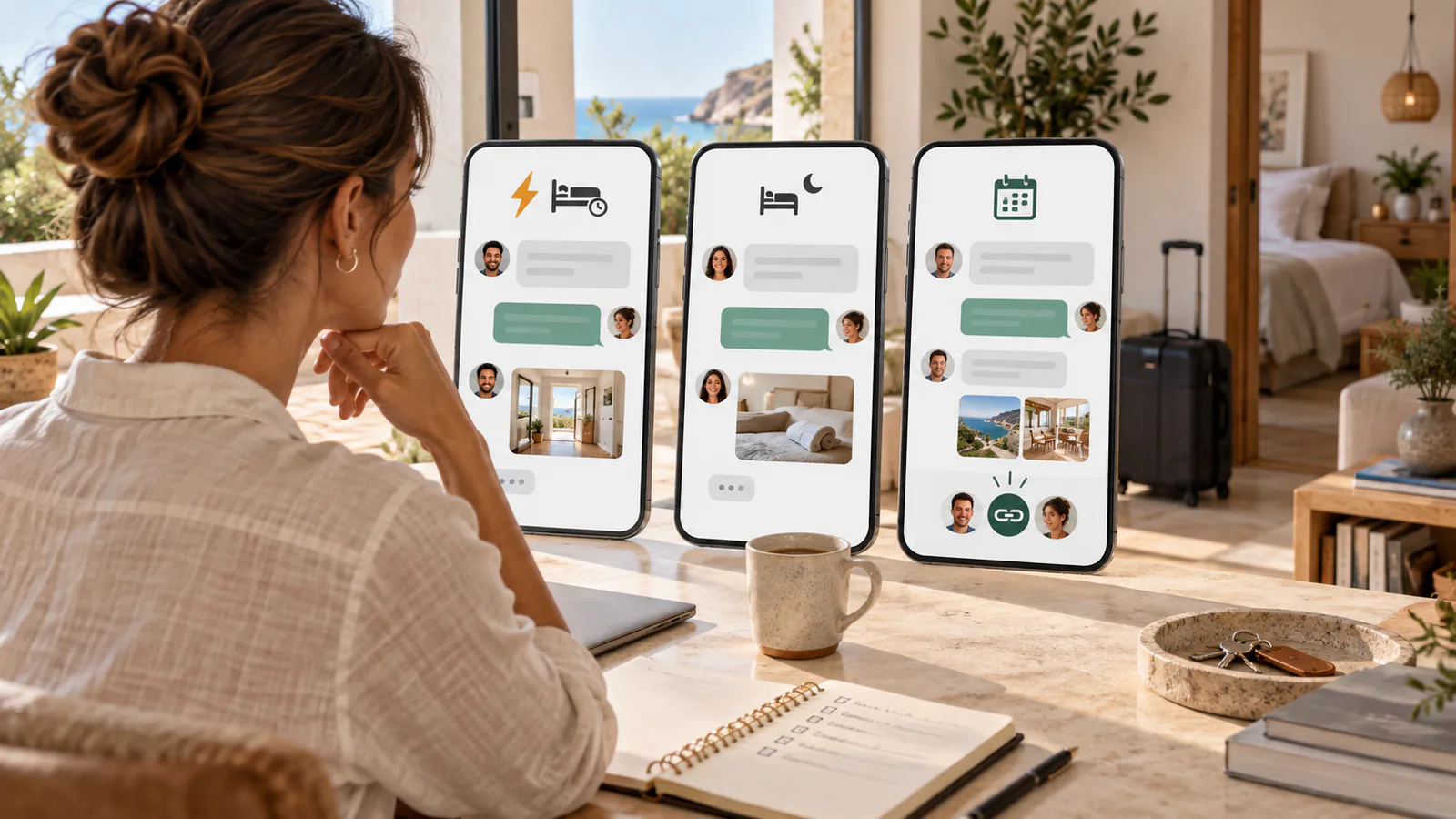 Decision flow comparing same-day, short-stay and normal vacation rental communication