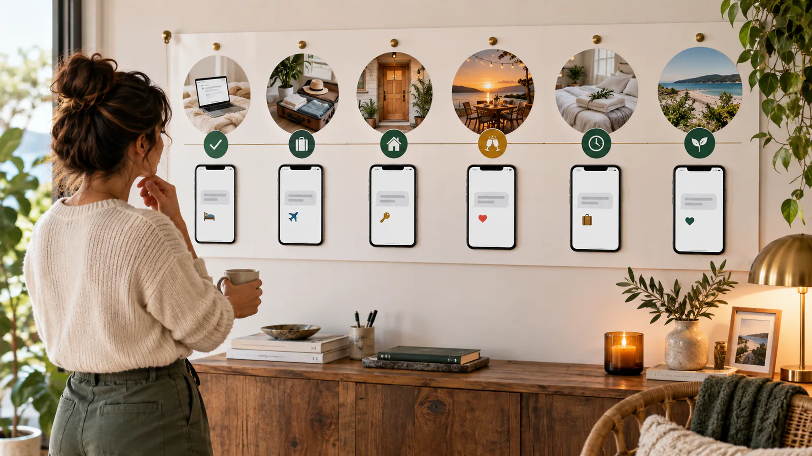 Vacation rental guest message timeline from booking confirmation through arrival, checkout and follow-up