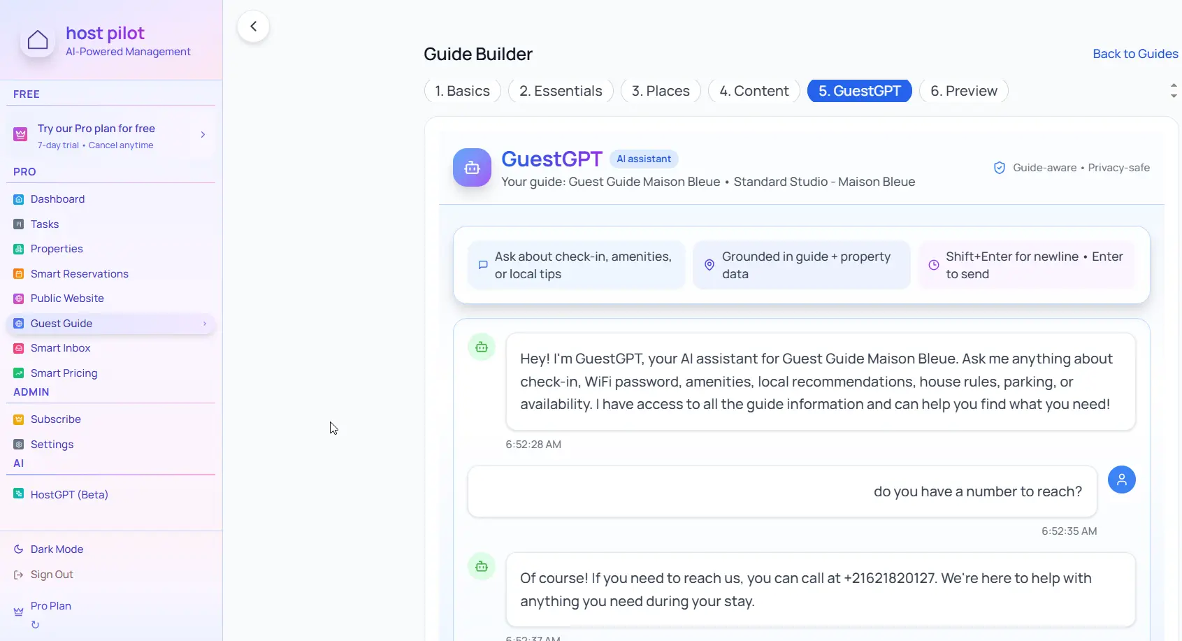 GuestGPT AI virtual concierge in guest guide builder for hosts