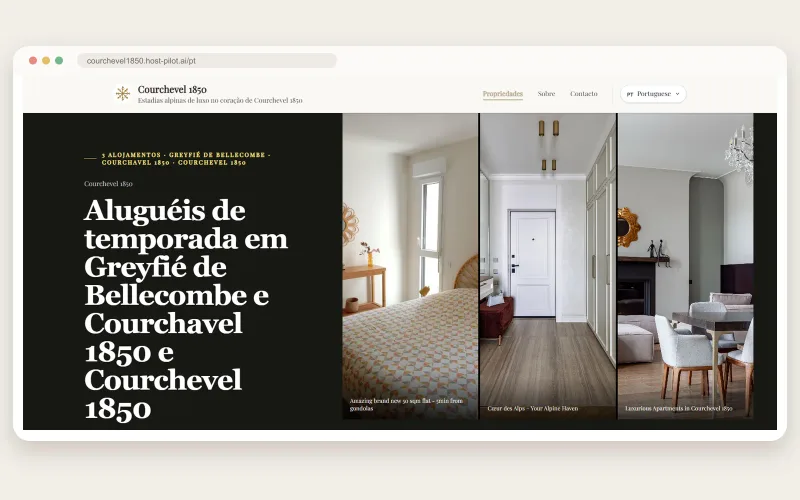 alternativa ao Hostfully. Site para hóspedes e guia digital criados a partir de informação revista do anúncio