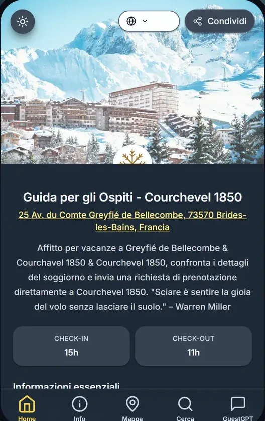 Guida mobile di Courchevel con informazioni di arrivo e consigli locali