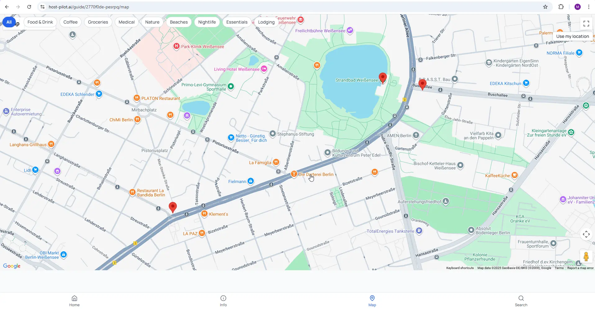 Tab Mappa — orientamento visivo con luoghi salvati