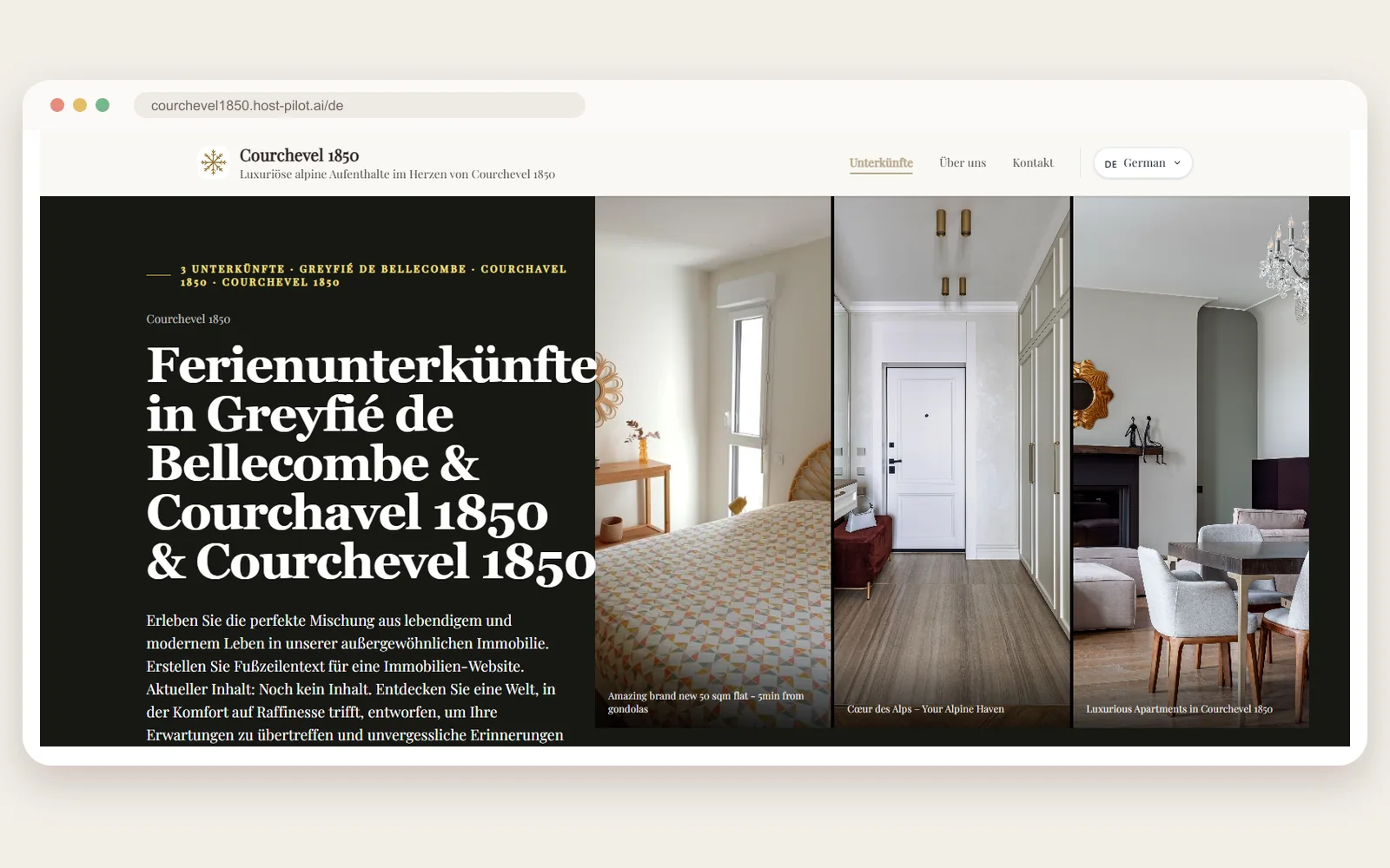 Courchevel Direktbuchungs-Website mit drei Unterkünften