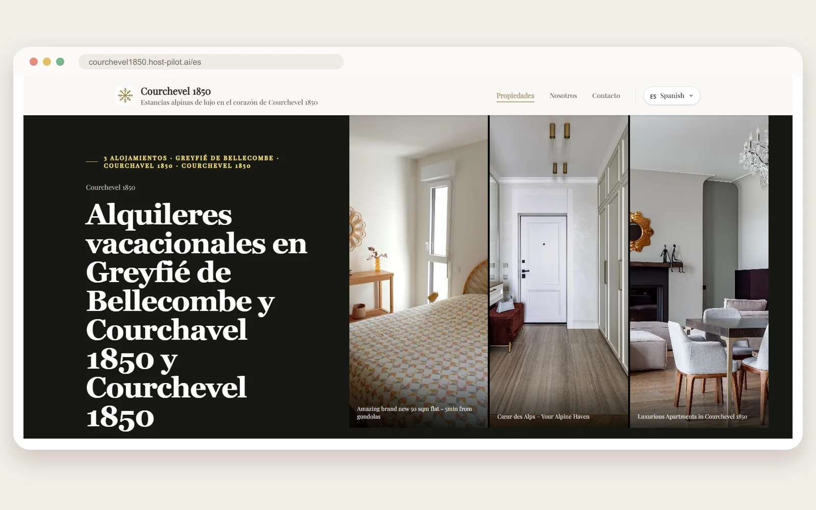 Web de reservas directas de Courchevel con tres alojamientos