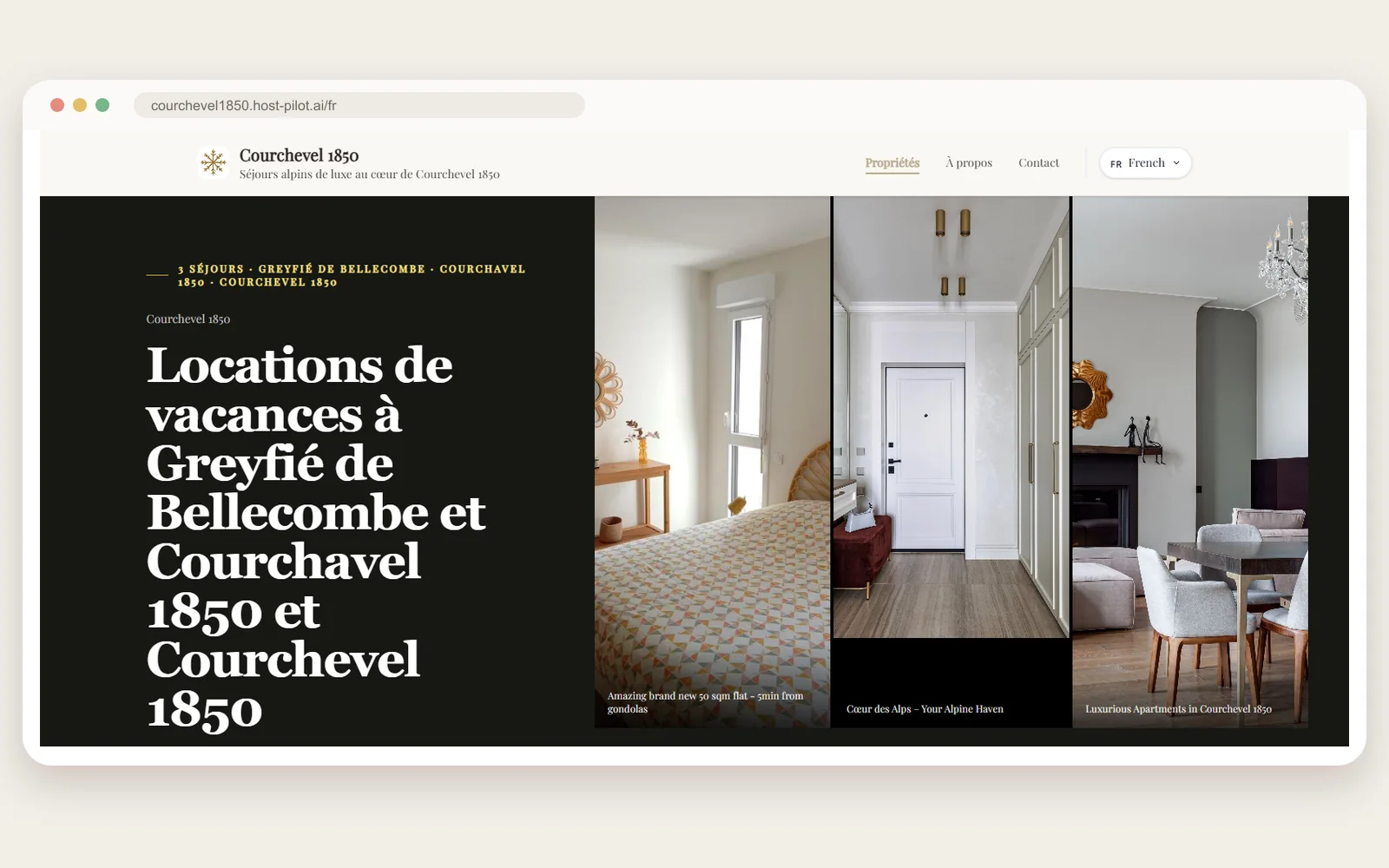Site de réservation directe Courchevel présentant trois séjours