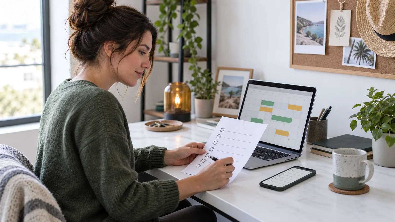 Host reviewing an Airbnb reservation calendar and arrival checklist