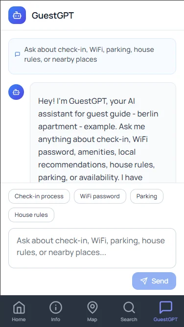 GuestGPT a responder a perguntas de hóspedes na guia digital