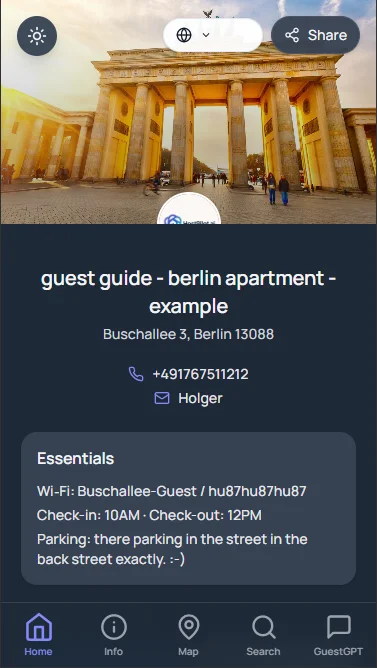 Guía digital móvil para huéspedes de Airbnb y Booking.com