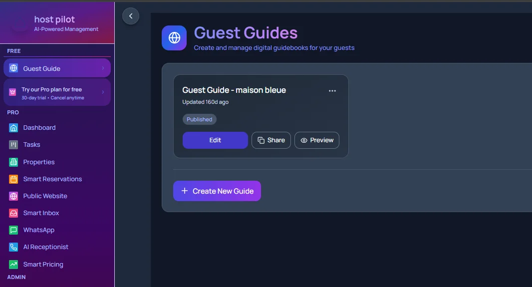 GuestGPT virtual concierge embedded in a digital guest guide for short-term rentals