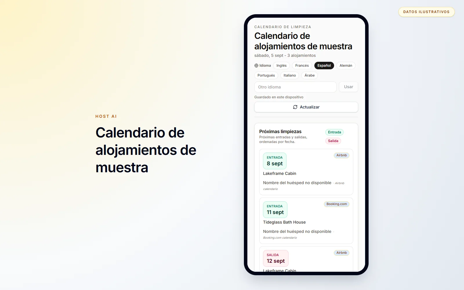 El equipo ve las próximas entradas y salidas en una vista móvil específica.