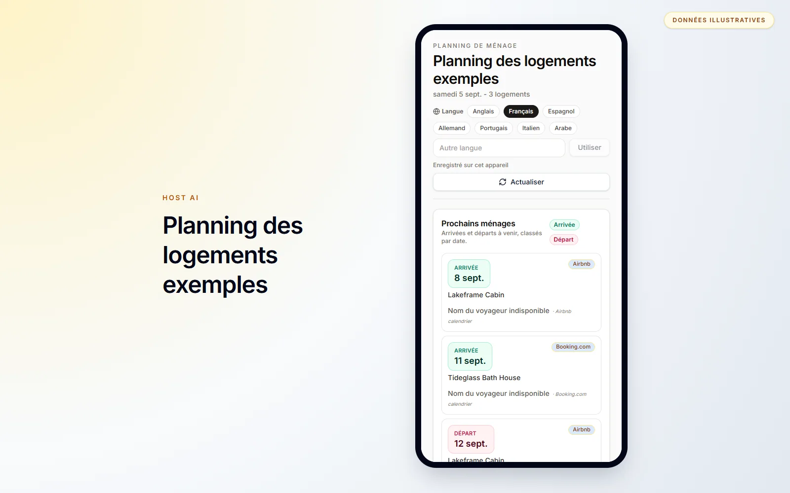 L’équipe voit les prochaines arrivées et les prochains départs sur mobile.