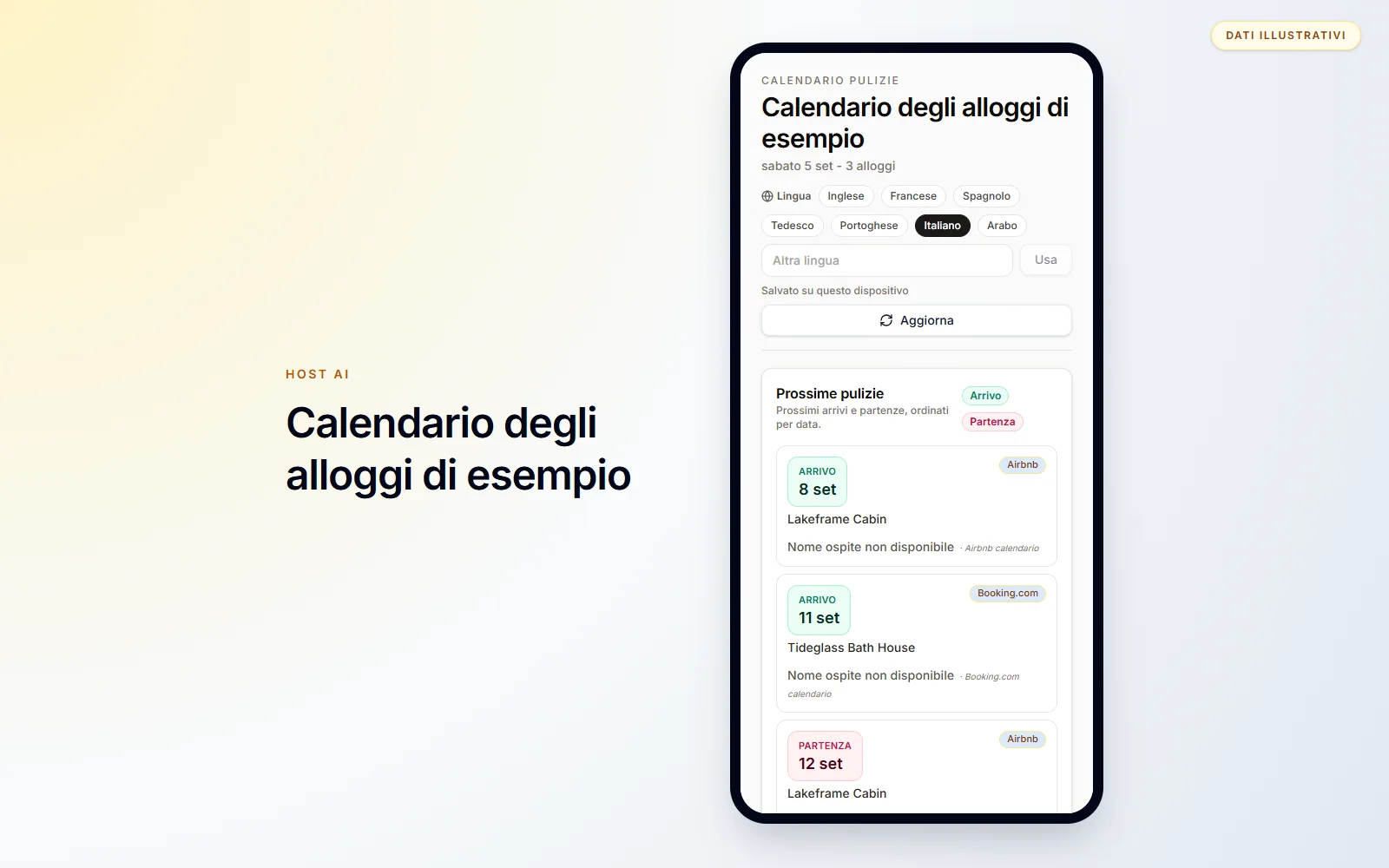 L’addetto vede i prossimi arrivi e partenze in una vista mobile mirata.