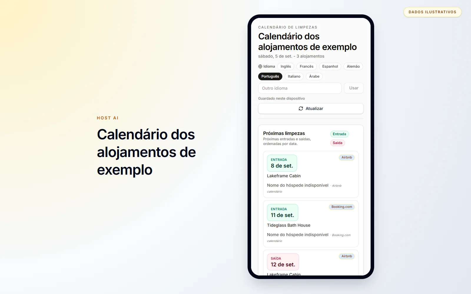 A equipa vê as próximas entradas e saídas numa vista móvel focada.