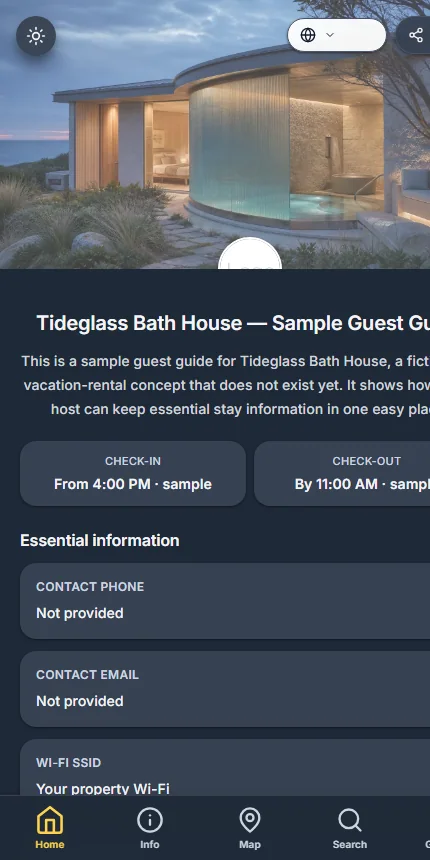 Tideglass Bath House als klar gekennzeichnetes fiktives Beispiel.