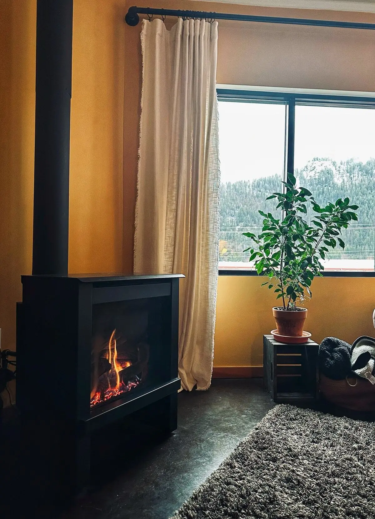 Kamin und Fenster mit Aussicht in Lamplighter Guesthouse, Nelson